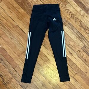 adidas Black Leggings with White Side Stripes - Girls